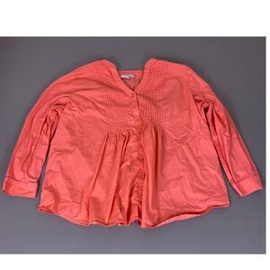 Woman Within Tunic Top Women's 1X 22/24 Coral Pink Cotton Pintuck Pleated Button